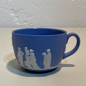 Wedgwood Blue Jasperware Teacup with White Motif